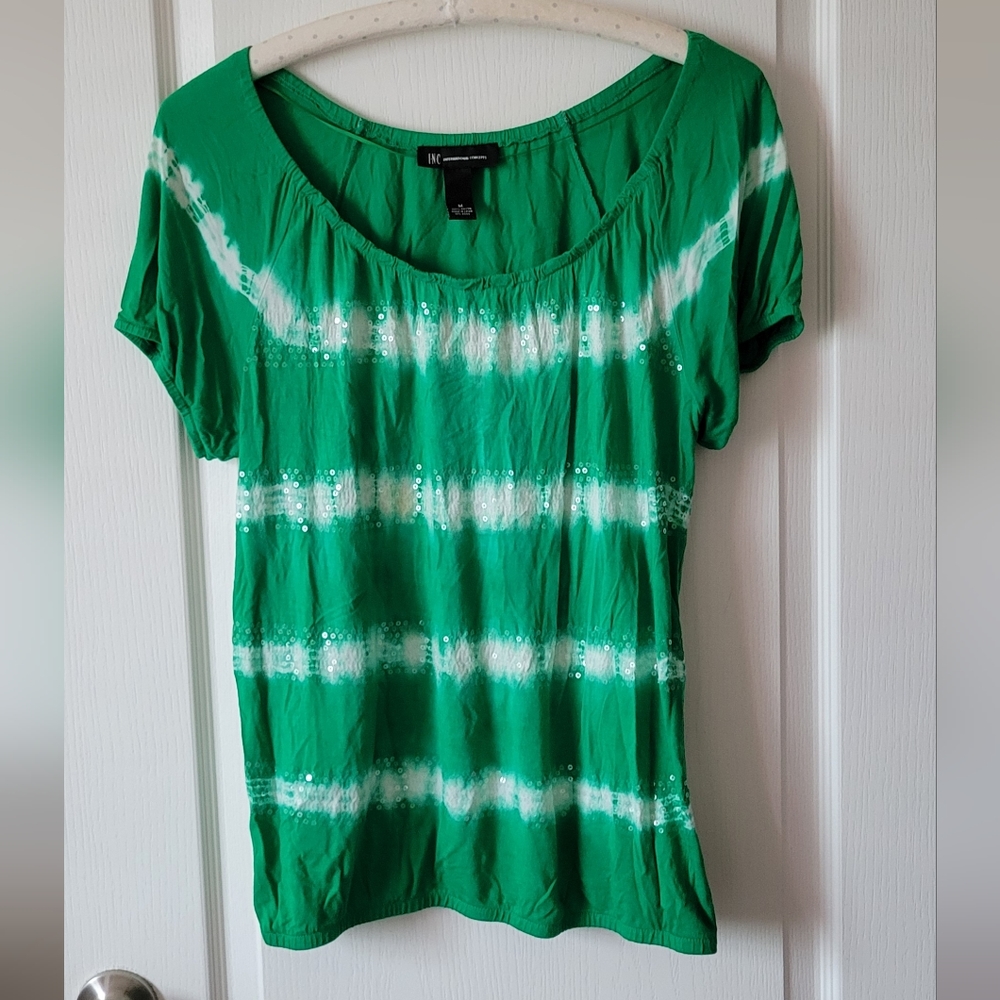 Green and white striped top